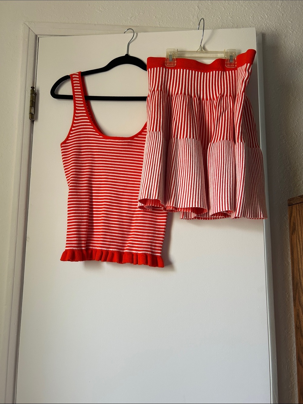Orange Striped Tank Top and Skirt Set - Women